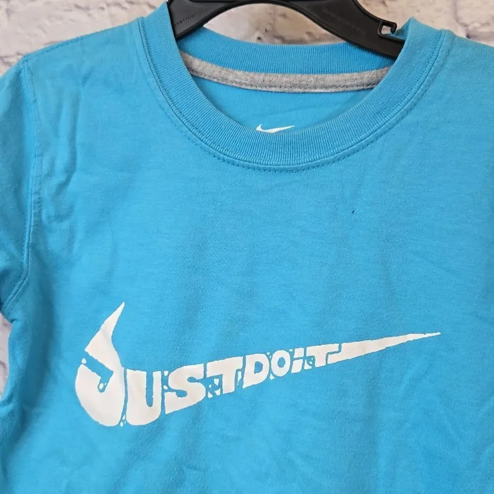 Nike Little Boys Aqua Swoosh T-Shirt Casual Shirt Graphic Print Kids Tee Size 4